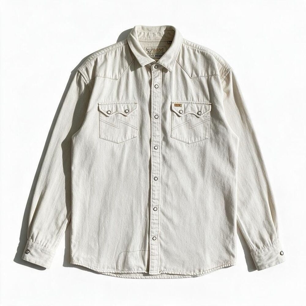 Howler Bros Dust Up Denim Shirt XL Western Pearl Snap Long Sleeves Light Wass
